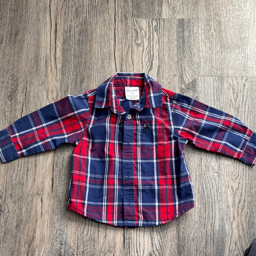 Plaid Kids Shirt - Red and Blue